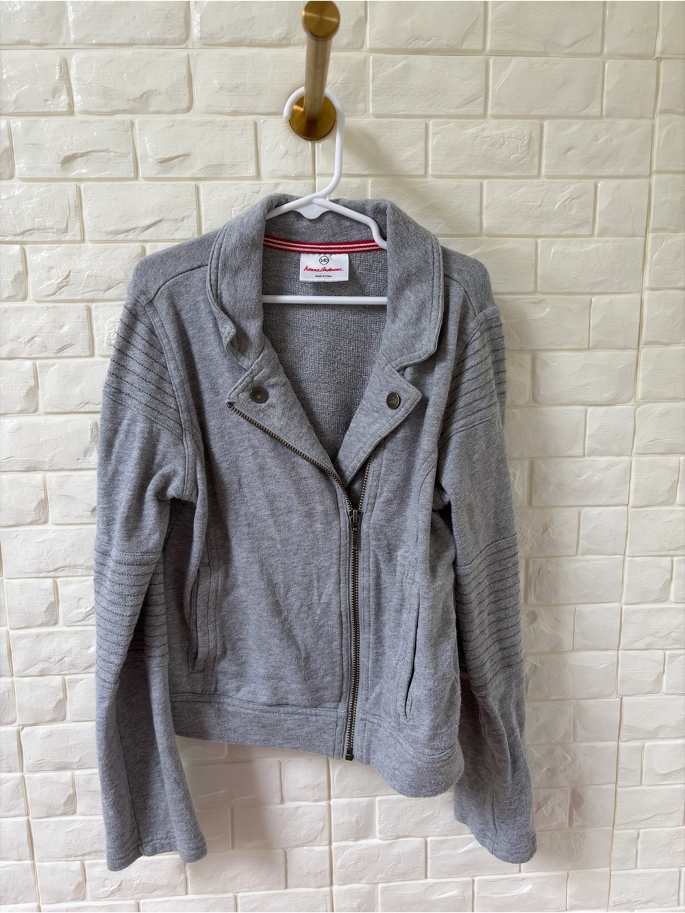 Hanna Andersson Light Gray Knit Bomber Moto Jacket